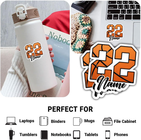 Personalized Basketball Sticker Custom Basketball Stickers for Boys Girl Sport Gift Basketballs Name Number Vinyl Stickers Player Team Decal for Laptop Water Bottles Toolbox Phone Car (Bkb4)