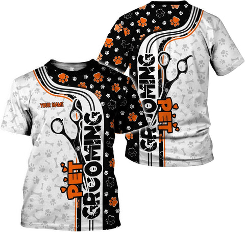 MoonArt Personalized Dog Grooming 3D T-Shirt Custom Spa, Cute Pet Grooming Summer Uniform Tee Shirt for Women