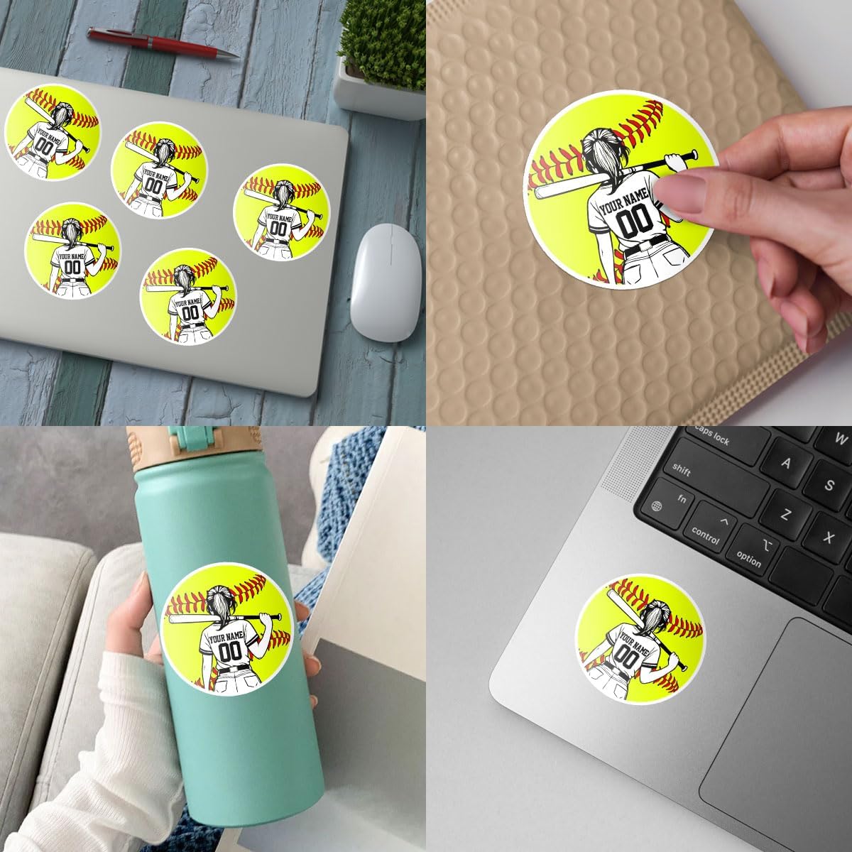 Personalized Softball Stickers for Helmets Custom Softball Sticker Gift Softball Helmet Stickers for Girls Boys Baseball Sport Player Softball Vinyl Decal Water Bottle Laptop Toolbox Phone Car (Sb5)
