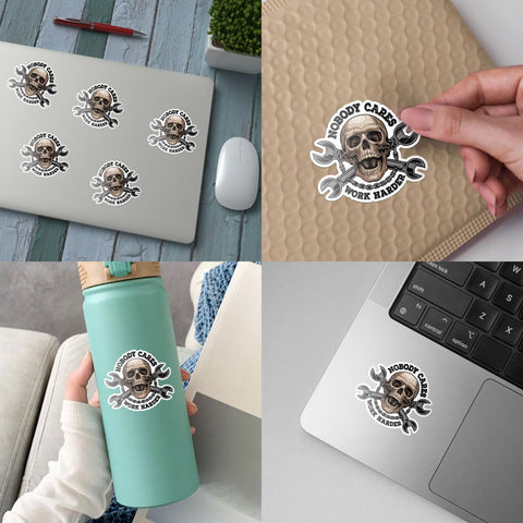 3 Pcs Nobody Cares Work Harder Stickers, Inspirational Quote Stickers Skull Mechanic Engineer Vinyl Sticker for Toolbox Instruction Helmet Welder Water Bottle Tumbler Phone Case 3"x3"