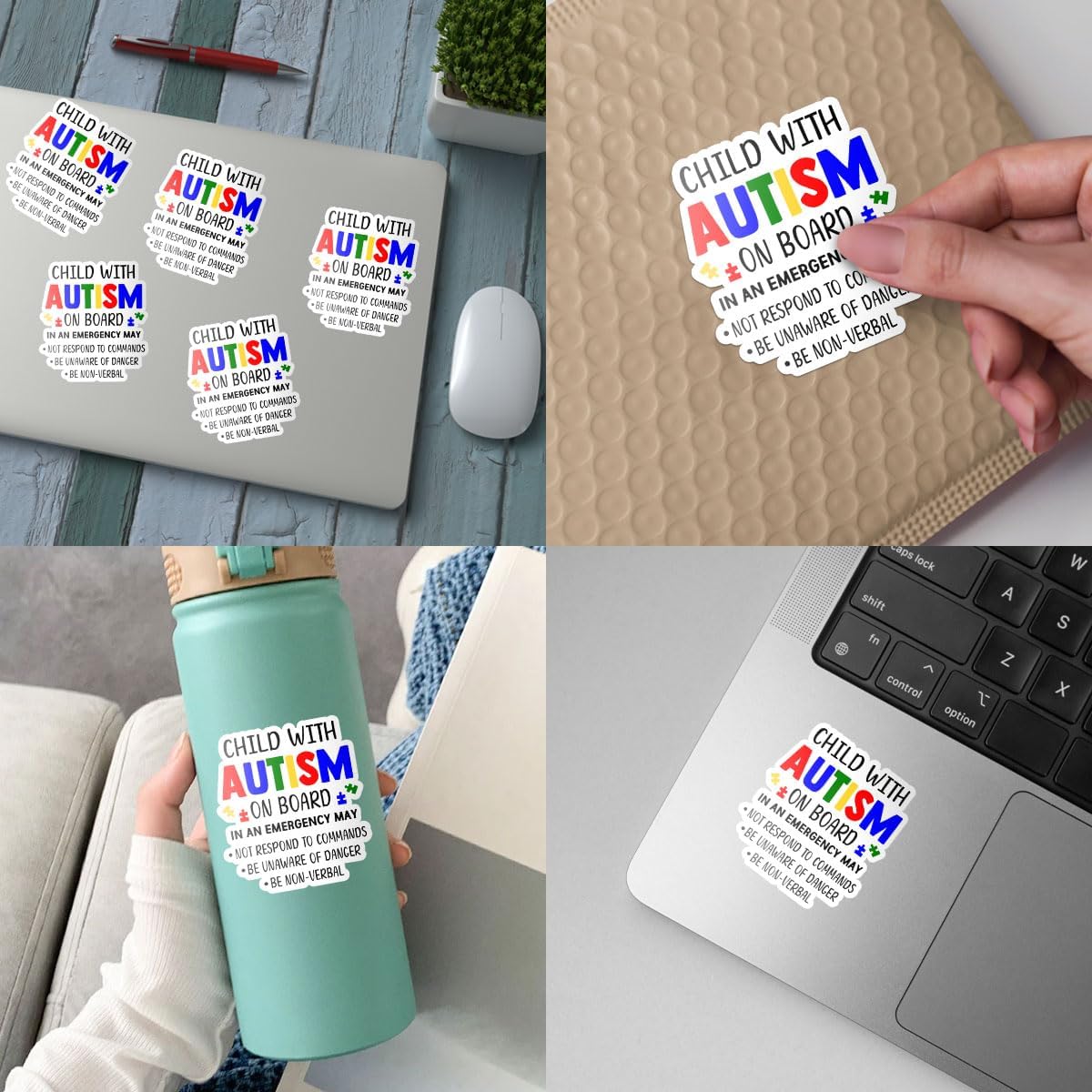 3Pcs Child with Autism On Board Sticker, Autism Awareness Vinyl Sticker Decal, Child Emergency Alert Sticker, Autistic Child Sign Decal - Stickers for Laptop Water Bottle Phone Car Helmet 3"