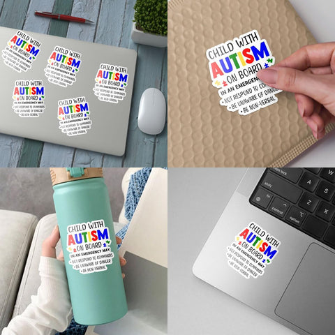 3Pcs Child with Autism On Board Sticker, Autism Awareness Vinyl Sticker Decal, Child Emergency Alert Sticker, Autistic Child Sign Decal - Stickers for Laptop Water Bottle Phone Car Helmet 3"