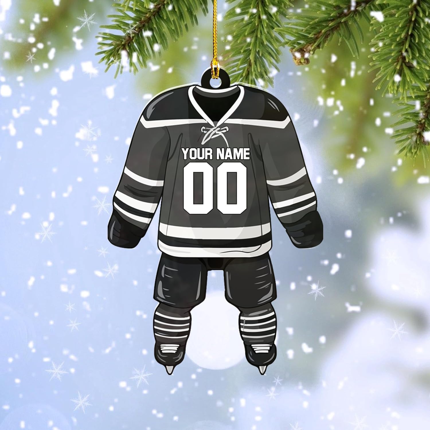 AOVL Personalized Hockey Christmas Ornament, Hockey Skates Helmet and Stick, Hockey Player Ornament, Hockey Ornament, Hockey Flat Ornament, Gift for Hockey Lovers Christmas Tree Decor (Hockey 12)