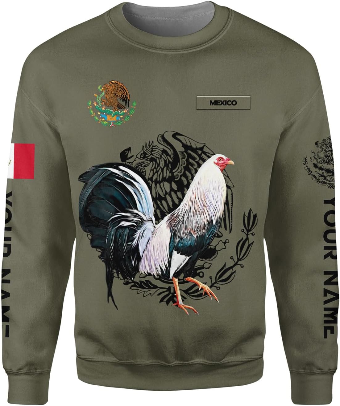 Woseprints Personalized Name Mexican Shirts for Men, Rooster Mexico Shirts for Men, Mexico Shirt Eagle Flag Mexican Eagle