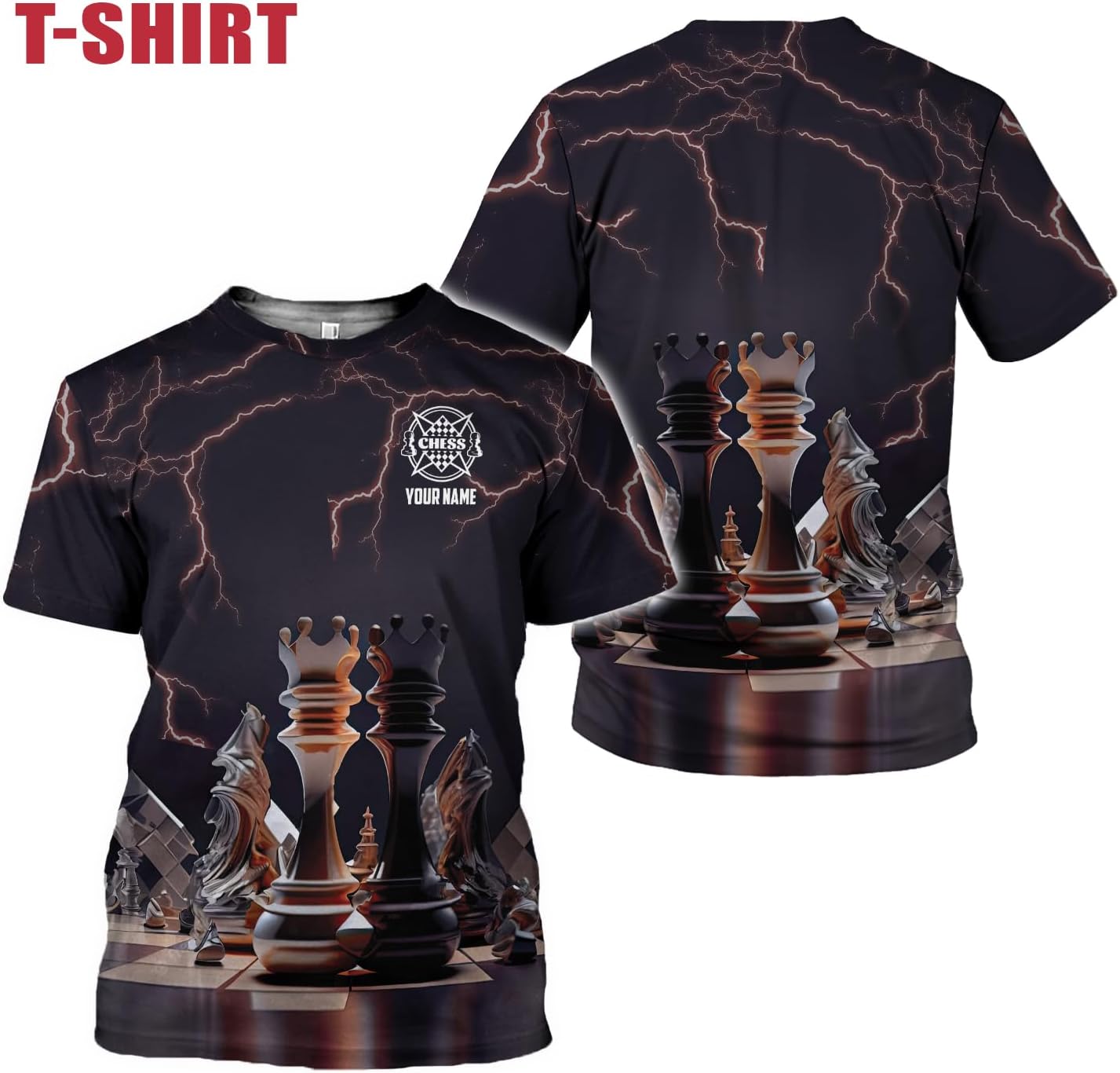 MAPrints Personalized Name Chess 3D Shirt, Custom Name Chess 3D Tshirt Hoodie Sweater for Men, Women, Gifts for Chess Lover