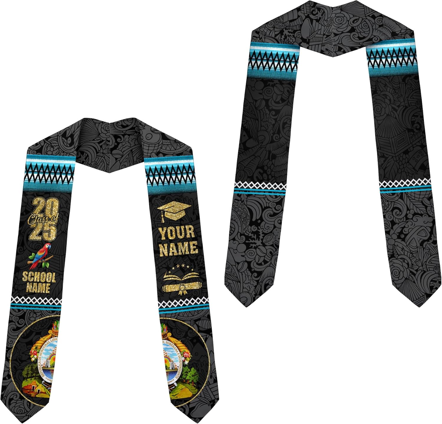 Pretyprints Honduran Graduation Sash, Custom Honduran American Flag Graduation Sash 2025, Honduras Graduation Stole