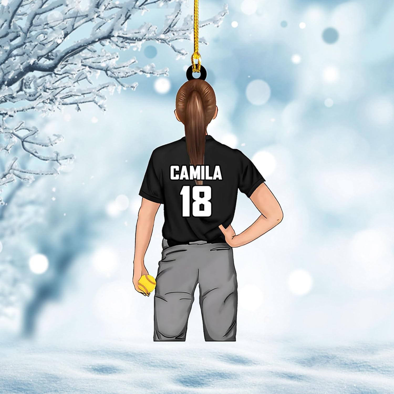 Artparel Personalized Softball Ornament Christmas Tree Decoration Custom Softball Christmas Ornament 2D Shape Flat Softball Lover Gifts Beginner Softball Players Ornament Gift (Softball 6)