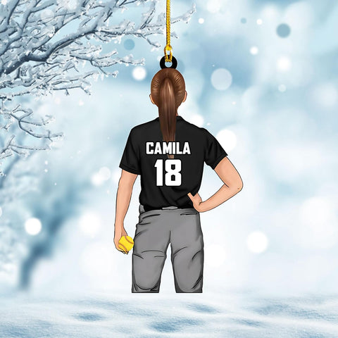 Artparel Personalized Softball Ornament Christmas Tree Decoration Custom Softball Christmas Ornament 2D Shape Flat Softball Lover Gifts Beginner Softball Players Ornament Gift (Softball 6)