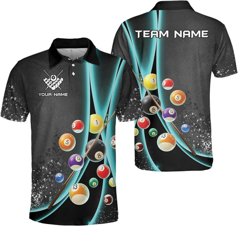 MoonArt Personalized Billiard Polo Shirts, Billiards Shirts for Men, Pool Shirts, 3D Billiards 8 Ball Pool, Billiard Team