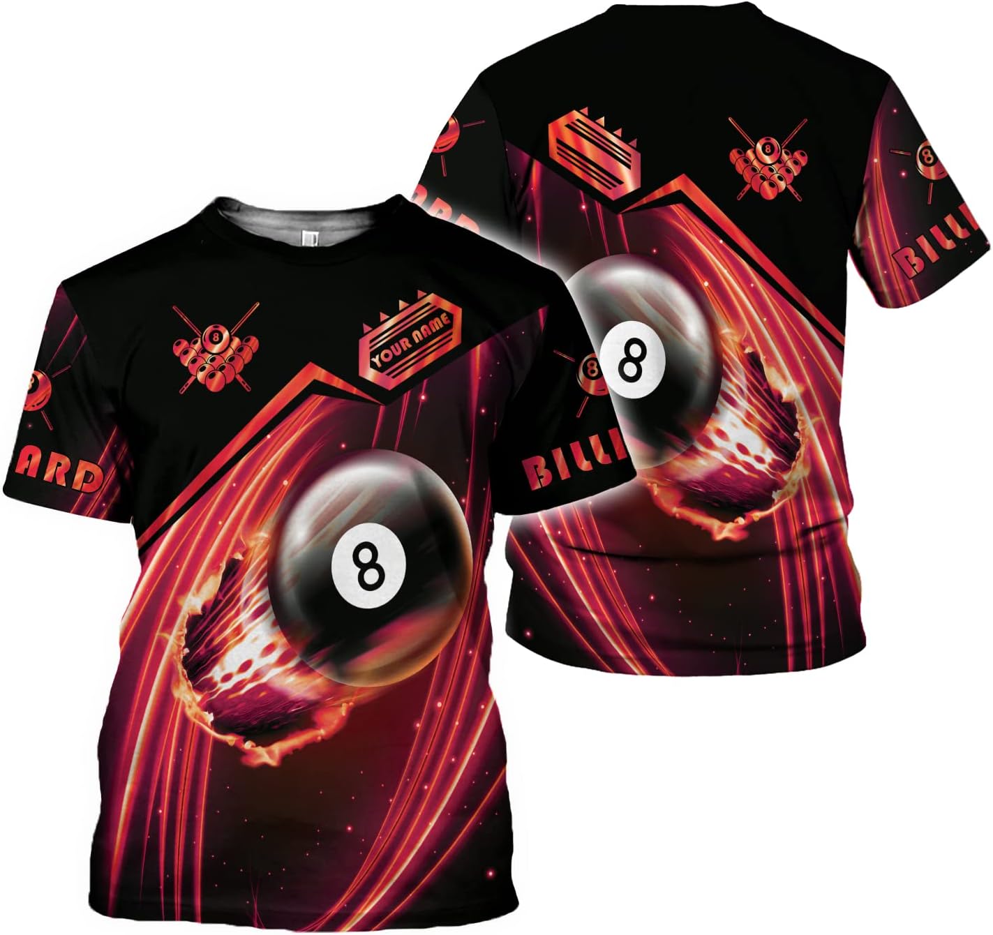 AOVL Personalized Billiard Shirts 3D Billiard Shirt Custom Billiard Flag Shirt Men's Pool Billiards Shirt 8 Ball Men Women