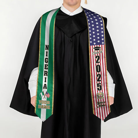 Pretyprints Custom Nigerian Graduation Sash, Nigeria Graduation Stole Customize, Nigerian American Flag Graduation Sash 2025
