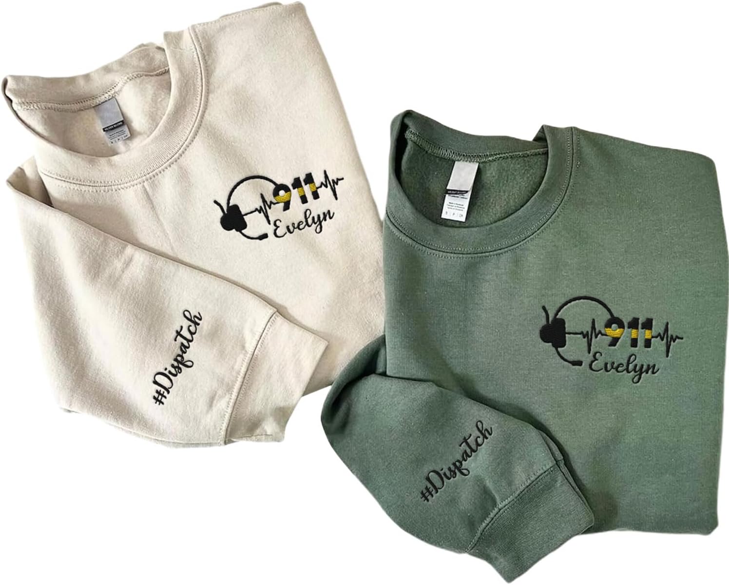 Leeprints Personalized Embroidered Dispatcher 911 Sweatshirt Pulse Dispatch Embroider Hoodie Thin Gold Line 911 Shirt