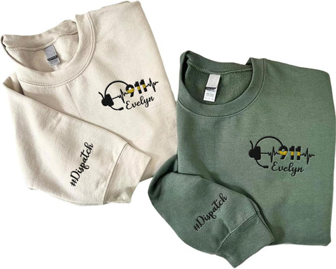Leeprints Personalized Embroidered Dispatcher 911 Sweatshirt Pulse Dispatch Embroider Hoodie Thin Gold Line 911 Shirt