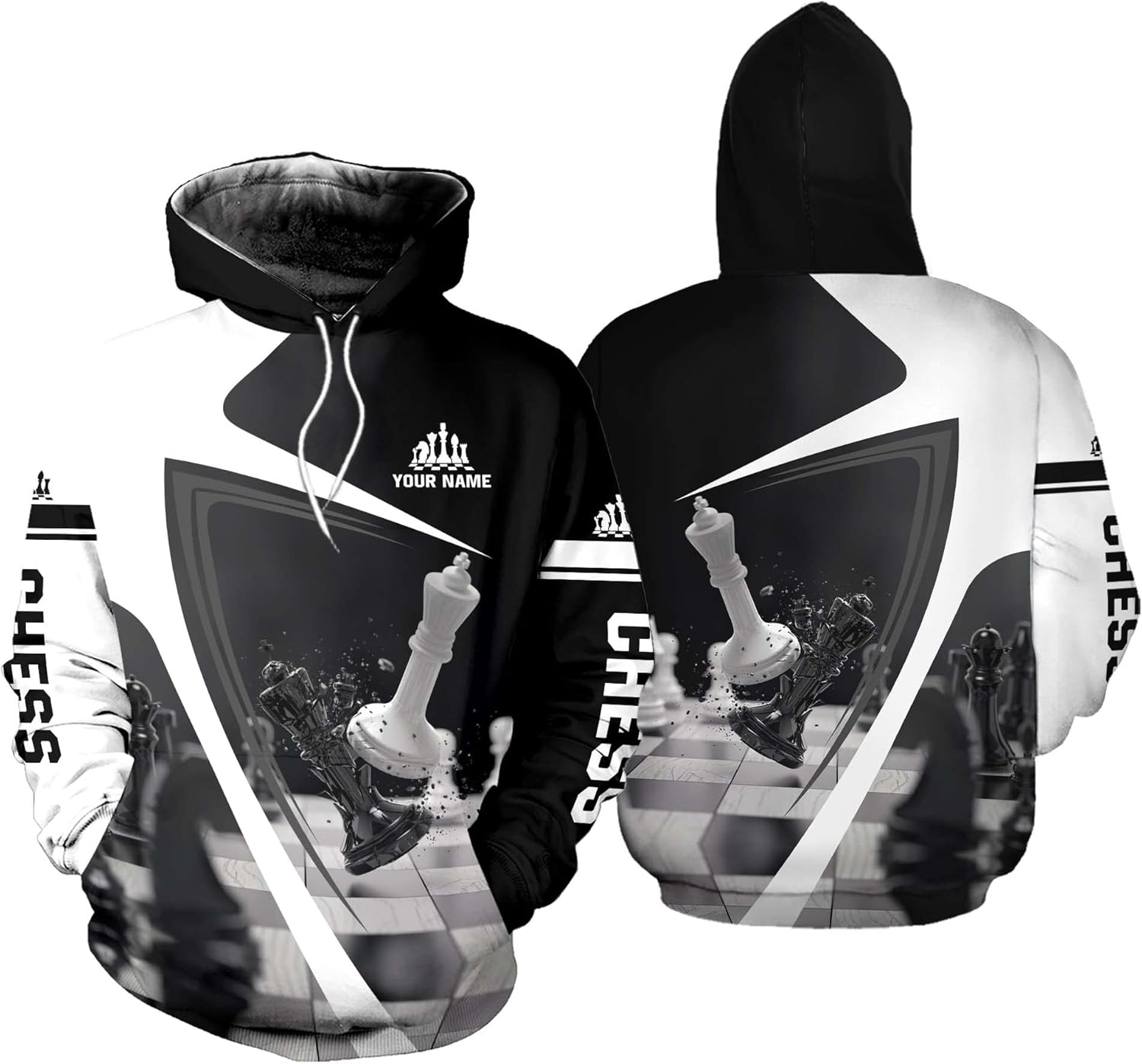 Leprints Personalized Chess 3D Shirt, Custom Name Chess 3D TShirt Hoodie Sweater for Men, Women, Chess Lover, USA Chess