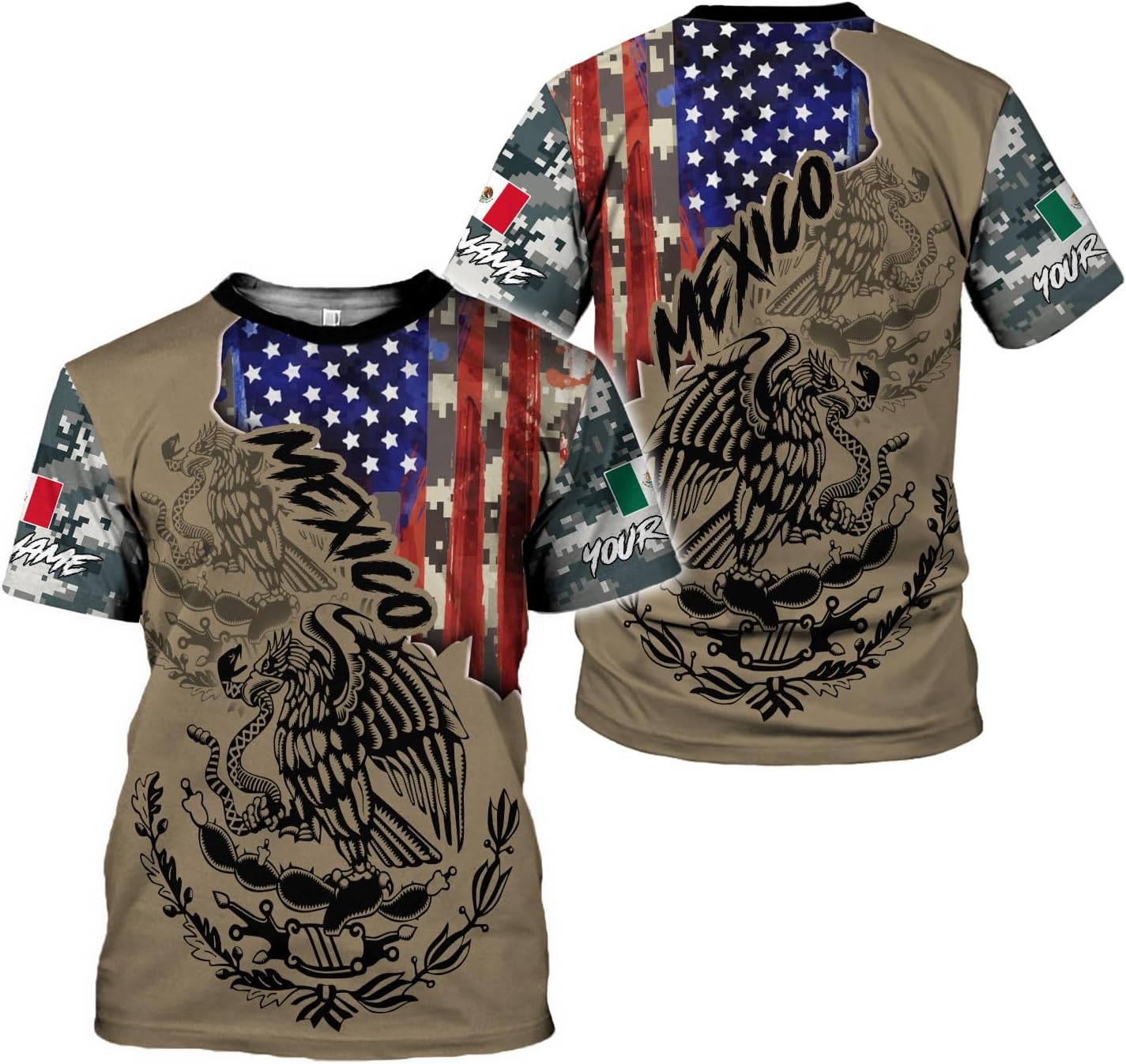 Mostprints Personalized Name Mexican Shirts 3D Customized Mexico Shirt US Flag, Mexican Shirts for women Unisex