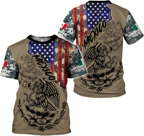 Mostefy Personalized Name Mexican Shirts 3D Customized Mexico Shirt US Flag, Mexican Shirts for Women Unisex