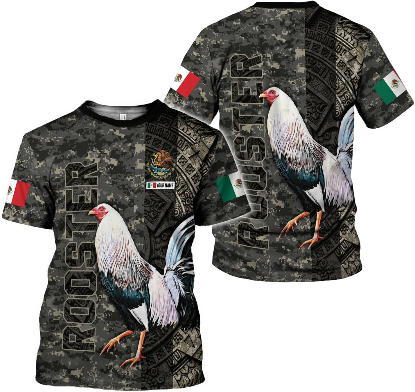 Woseprints Personalized Name Mexican Shirts for Men, Rooster Mexico Shirts for Men, Mexico Shirt Eagle Flag Mexican Eagle