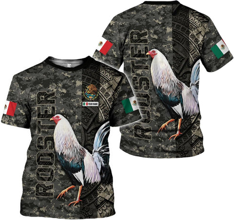 Woseprints Personalized Name Mexican Shirts for Men, Rooster Mexico Shirts for Men, Mexico Shirt Eagle Flag Mexican Eagle