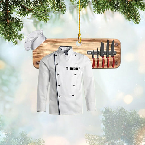 Personalized Chef Christmas Ornament 2024, Cooking Baking Christmas Ornaments, Chef Uniform Ornament, Custom Chef Hat Ornament for Christmas Tree Chef Gifts Food Ornaments Kitchen Ornament (Chef 11)