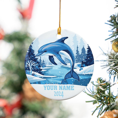 Personalized Dolphin Christmas Ceramic Ornament, Dolphin Ocean Theme Christmas Tree Decorations, Cute Beach Animal Ornaments, Coastal Ornaments, Dolphin Lovers, Dolphin Gifts (Dolphin 3)