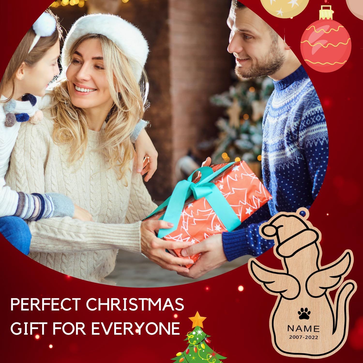 MAPrints Personalized Cat Ornaments For Christmas Tree, Custom Cat Christmas Printed Wood Ornament 2024, Gift For Christmas Cat Lover Cat Memorial Ornament Cat Hanging Ornament Cat On The Moon (CAT 3)