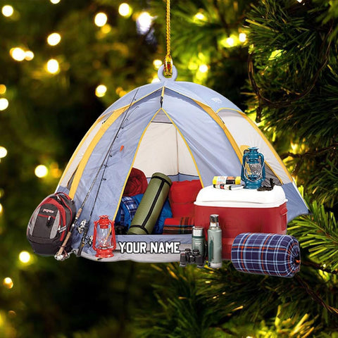 Suseaz Personalized Camping Ornament, Camping Wood Plastic Ornament Travel Trailer Shaped Acrylic Ornament, Gifts for Camping Lovers, Him, Her, Camping Christmas Ornament, Christmas Tree Decor (PC17)