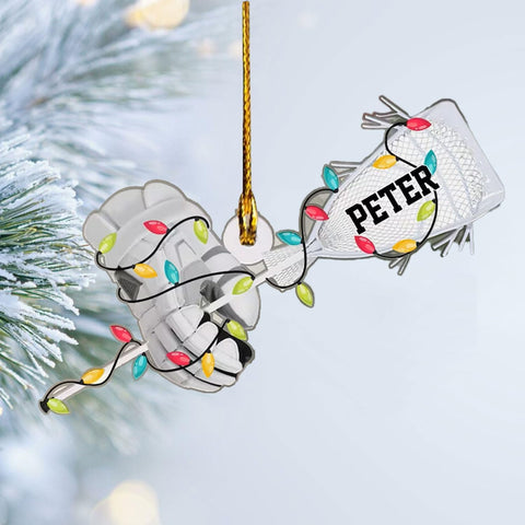 HomeDesign Personalized Lacrosse Ornament, Lacrosse Amor Shape Flat Ornament, Lacrosse Helmet Ornaments, Gifts for Lacrosse Lovers, Lacrosse Players, Lacrosse Christmas Ornament (LA 11)