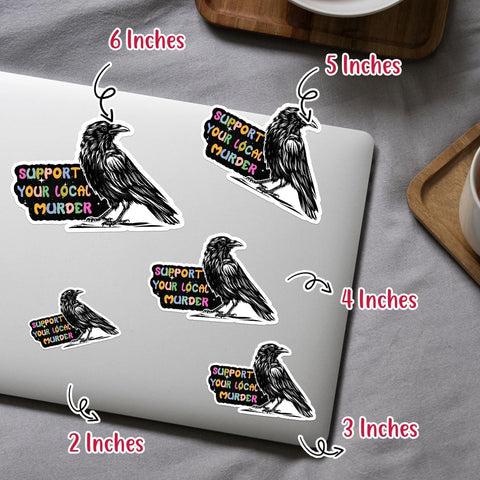 3 Pcs Support Your Local Murder Crow Sticker, Halloween Raven Stickers and Decals, Murder of Crows - Vinyl Sticker 3 Inches for Water Bottles Laptop Phone Car Ski Helmet