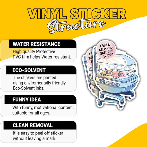(3PCS) I Will Keep You Safe and Warm Sticker, Gifts Medical Neonatal Stickers Incubator Baby Illustration for NICU Teams and Healthcare Heroes Car Decal for Laptop Tumbler Water Bottle 3 Inch