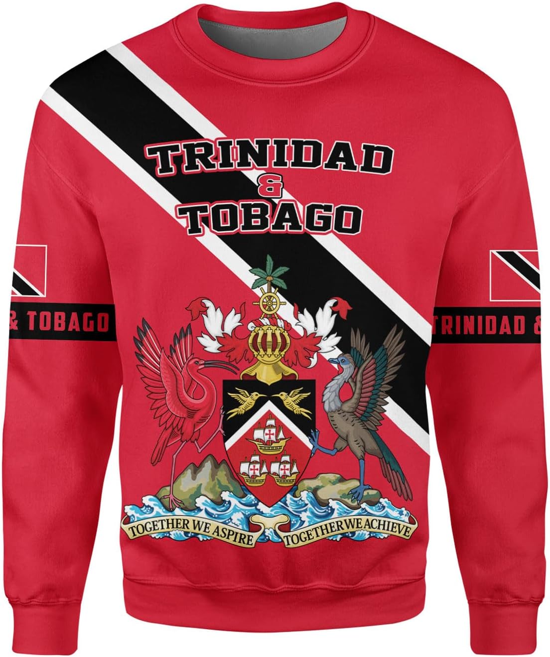 Vybonz Personalized Trinidad & Tobago Hoodie 3D Trinidad and Tobago Coat of Arms Flag Sweatshirt Trinidad Pride Zip Hoodie