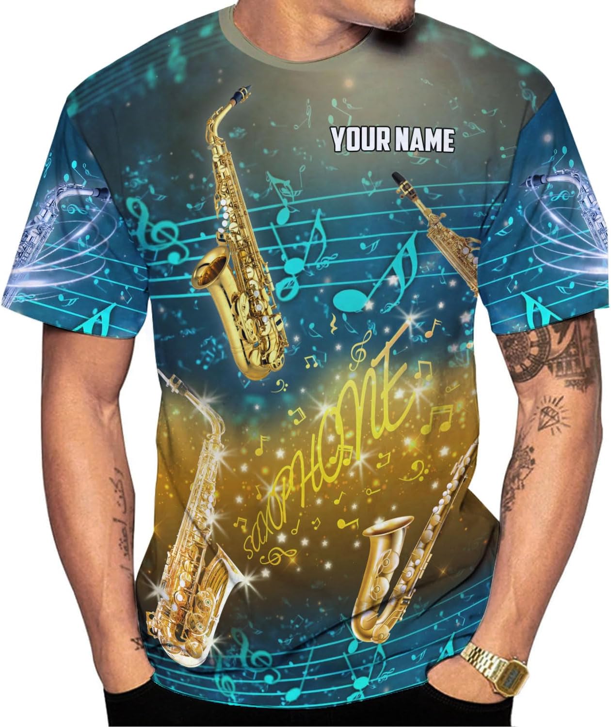 Mostprints Personalized Name Saxaphone Shirt 3D, Saxophone Shirt Gift, Saxophone Gifts Shirt for Men and Women S-5XL