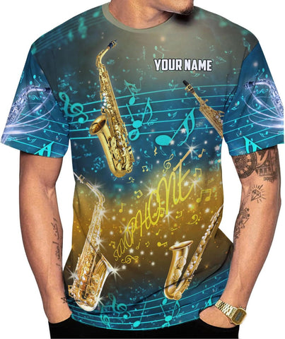 Mostprints Personalized Name Saxaphone Shirt 3D, Saxophone Shirt Gift, Saxophone Gifts Shirt for Men and Women S-5XL