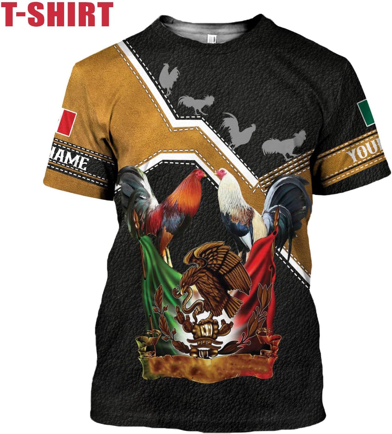 MoonArt Personalized Name Mexican Shirts for Men, Rooster Mexico Shirts for Men, Mexico Shirt Eagle Flag Mexican Eagle