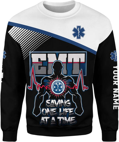 Leeprints Personalized EMT Hoodie EMS Sweatshirt Custom EMS Zip Hoodie Paramedic Uniform Emergency Medical Technician Shirts