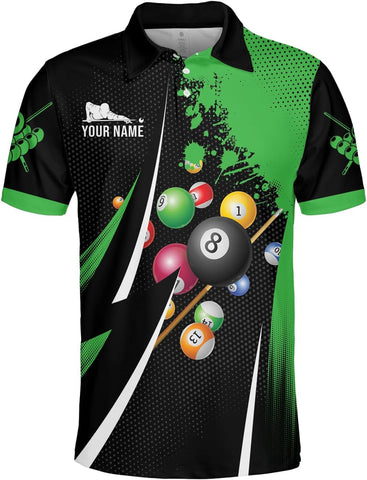 MoonArt Personalized Billiard Polo Shirts, Billiards Shirts for Men, Pool Shirts, 3D Billiards 8 Ball Pool, Billiard Team