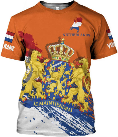 MoonArt Personalized Netherlands Shirts Dutch Coat of Arms Flag Netherlands 3D Shirts Holland Lion Dutch Pride Gift
