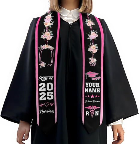 Pretyprints Custom Nurse Sash Graduation, RN Graduation Stole Gifts for Friends Nursing Student Senior Class Of 2025