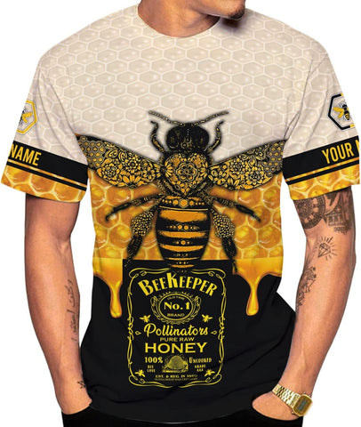 RoyalBro Personalized Bee Keeper Beekeeper Shirt Custom Bee Keeper Beekeeping Shirts Honey Bees Gift Unisex 3D AOP T Shirt (Style 6) Multicolor