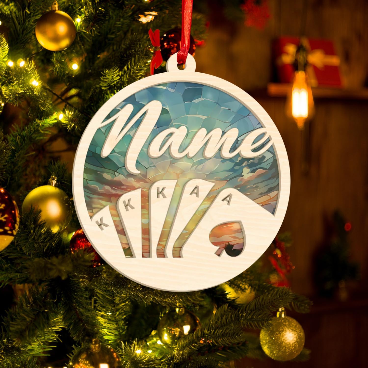 Personalized Poker Christmas Suncatcher Wood Ornament 2024, Poker Ornament, Sport Keepsake Present, Playing Cards Deck Wood Game Ornaments, Poker Aces Cards Chips Gambling Ornament (Poker 5)