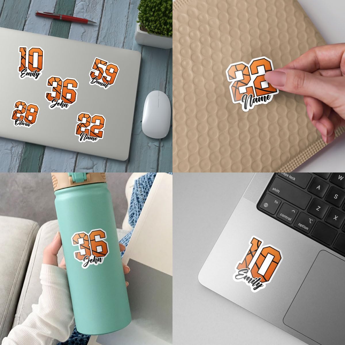 Personalized Basketball Sticker Custom Basketball Stickers for Boys Girl Sport Gift Basketballs Name Number Vinyl Stickers Player Team Decal for Laptop Water Bottles Toolbox Phone Car (Bkb4)