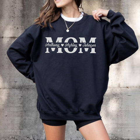 Embroidered Personalized Mom Sweatshirt, Mom Sweatshirt with Kids Names, Mama Est 2023 Sweatshirt for Mom (Cotton, SS147), Small-5X-Large