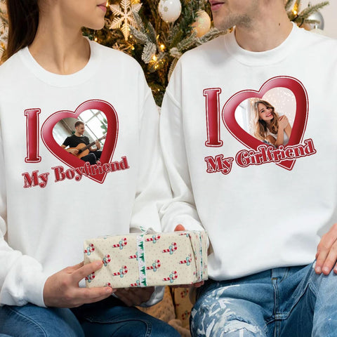 Personalized I Love My Girlfriend Custom Photo Shirt I Love My Boyfriend Gifts for Men, Women Valentine, Birthday Shirt Gift