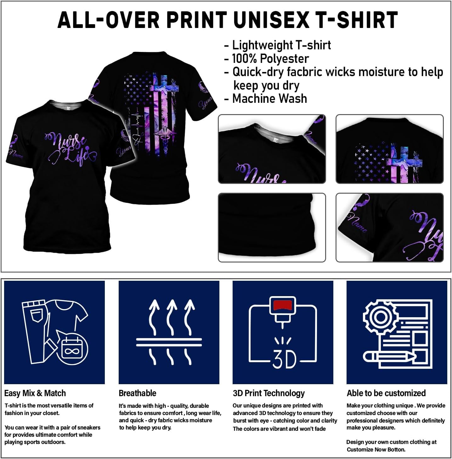 Custom Er Nurse Shirts for Women Future Nurse Shirt 3D Nursing Shirts for Nurses Emergency Nurse Shirt CNA Shirts CNA Shirt