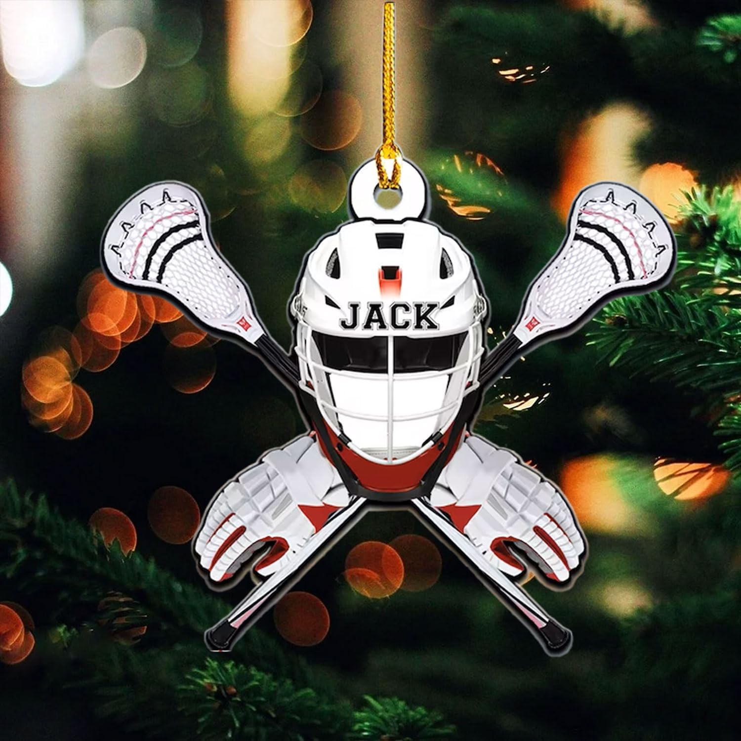 HomeDesign Personalized Lacrosse Ornament, Lacrosse Amor Shape Flat Ornament, Lacrosse Helmet Ornaments, Gifts for Lacrosse Lovers, Lacrosse Players, Lacrosse Christmas Ornament (LA 13)