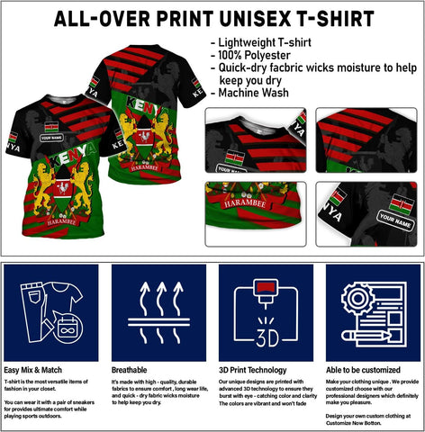 MAPrints Personalized Kenya 3D Shirts Kenyan Pride Gift T-Shirt Kenyan Flag Kenya Shirt Kenyan Africa Pride Flag Print Shirts
