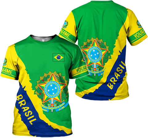 Mostprints Personalized Name Brazil Shirt 3D, Brasil Shirt Flag Custom Name Brazilian Shirt for Men and Women Unisex S-5XL