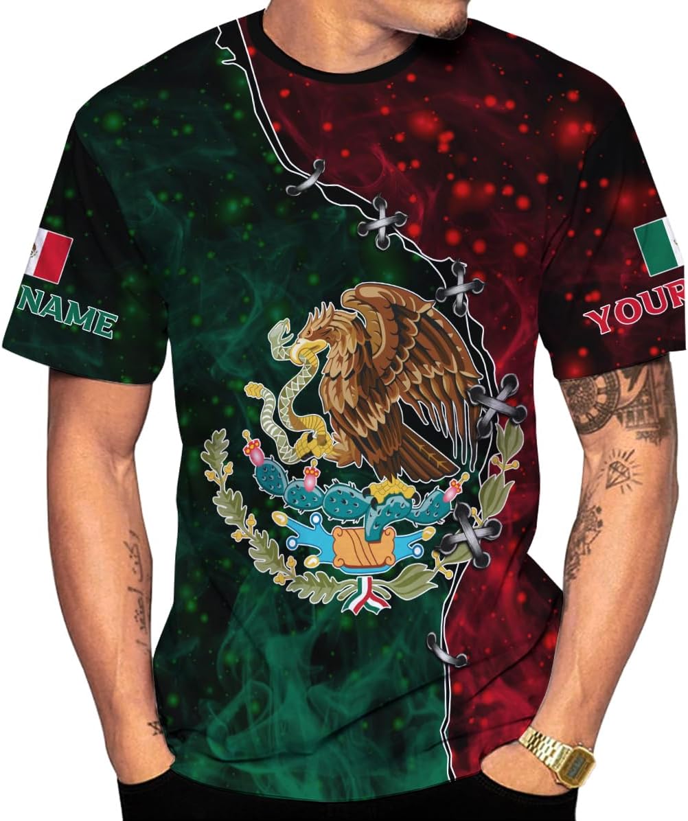 Mostprints Personalized Name Mexican Shirts for Men 3D Customized Mexico Shirts for Men Mexico Shirts for Women Mexico Shirt