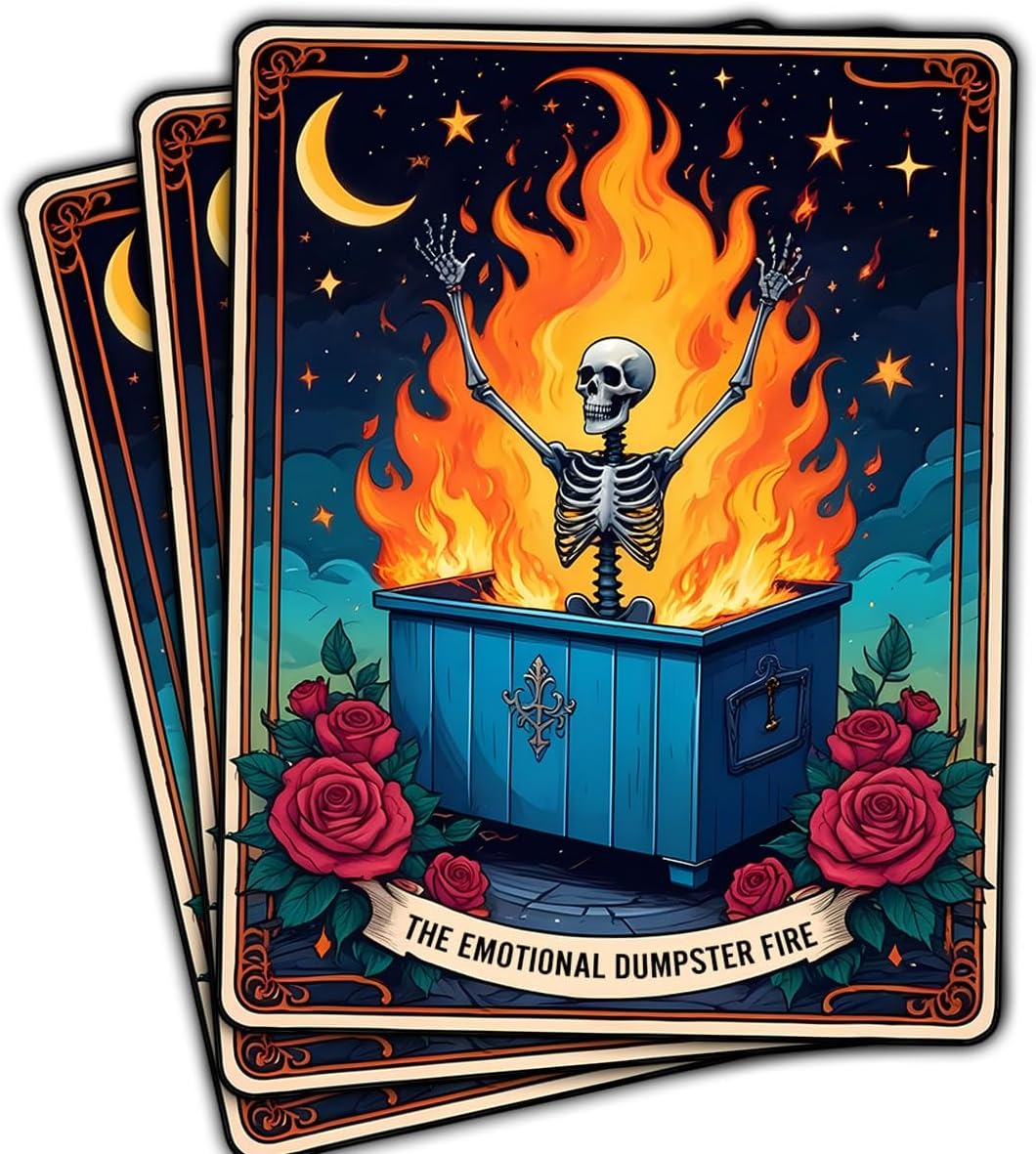 (3Pcs) The Emotional Dumpster Fire Tarot Sticker, This Little Light of Mine Dumpster Fire Sticker, Emotional Support Funny Gifts - Stickers for Laptop Water Bottle Phone Car Window Helmet 3"