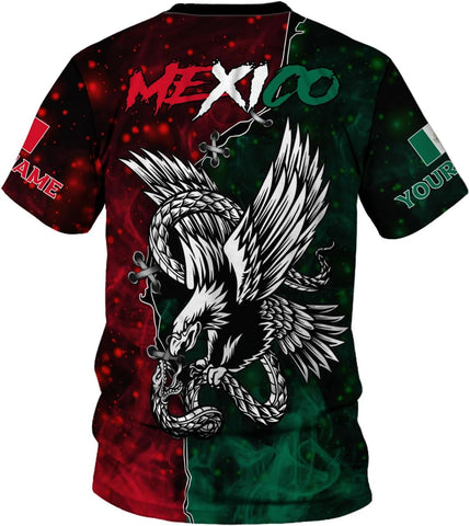 Mostefy Personalized Name Mexican Shirts 3D Customized Mexico Shirt US Flag, Mexican Shirts for Women Unisex