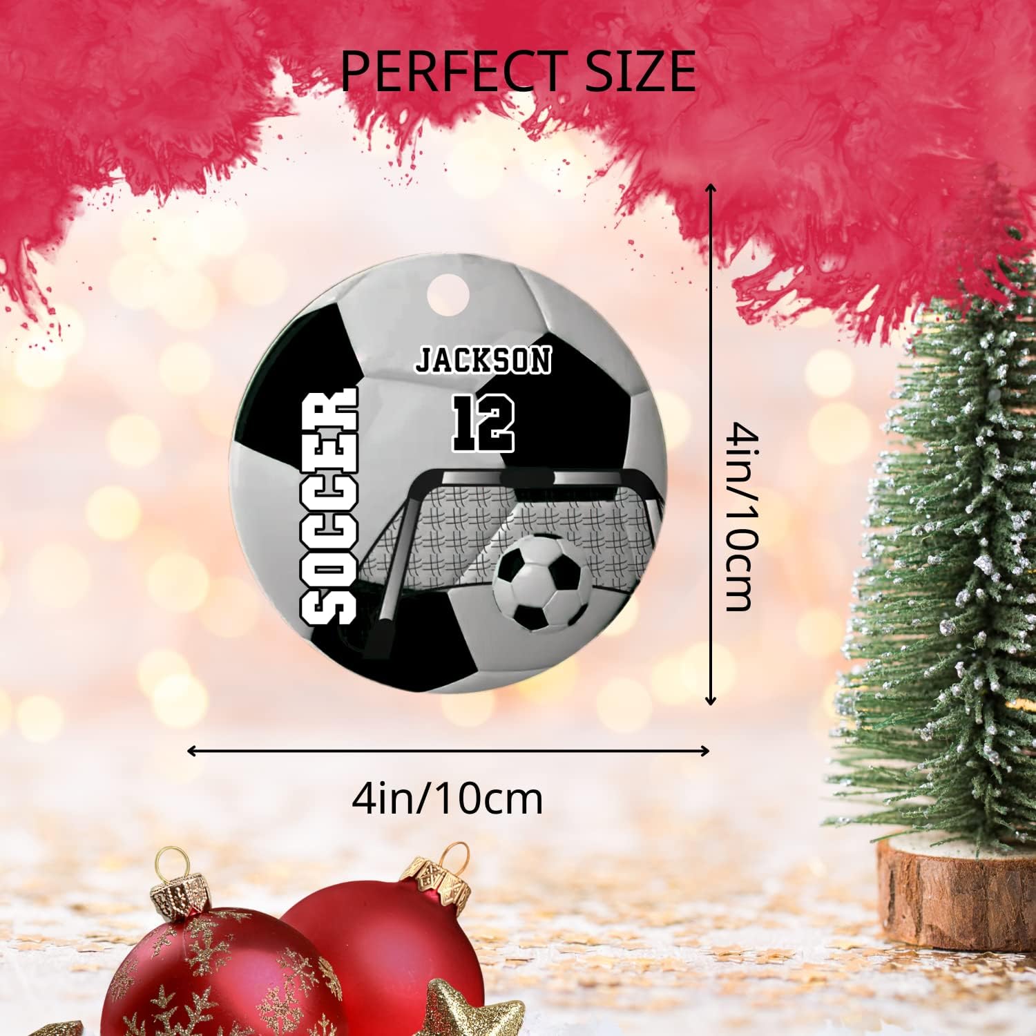 Mostprints Personalized Name and Numer Soccer Christmas Ornament 2023, Custom Soccer Ornaments for Xmas, Soccer Ornament Handmade from Wood Tree Hanging Ornament Pine Tree Decorations for Couple